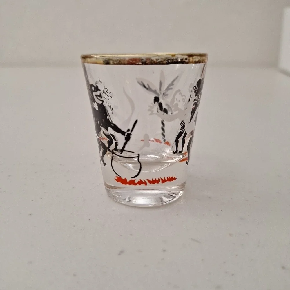 Down The Hatch~Vintage CANNIBAL THEMED Shot Glass 1950s/60s